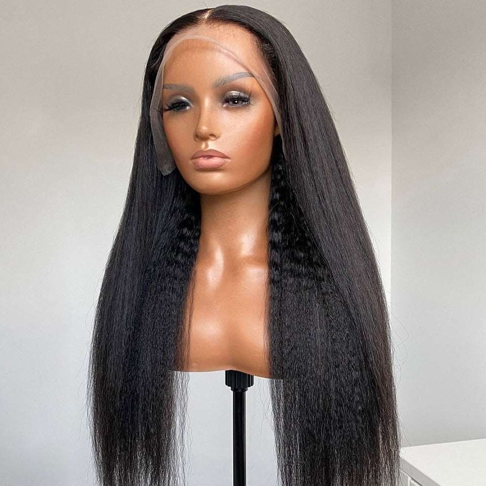 Kinky Straight 13x4 Transparent Lace Frontal Wig 14" to 30" Natural